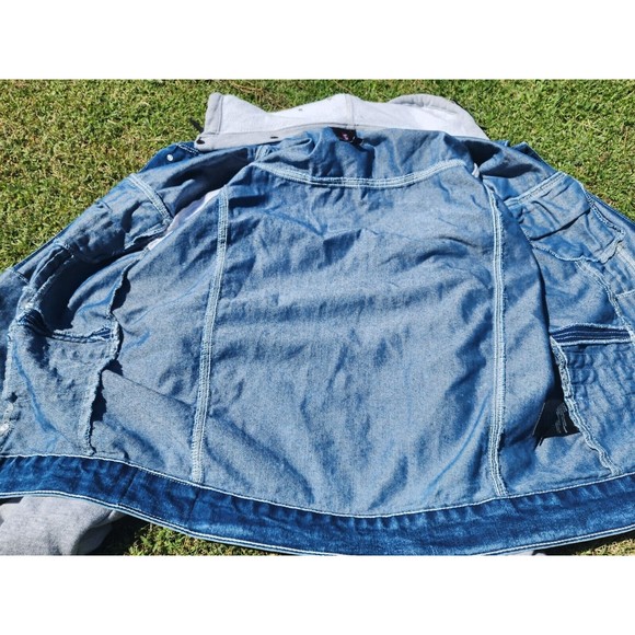 South Pole Men’s Paint Splash Blue Denim & Gray Removable Hoodie Jacket Size L - Picture 7 of 10